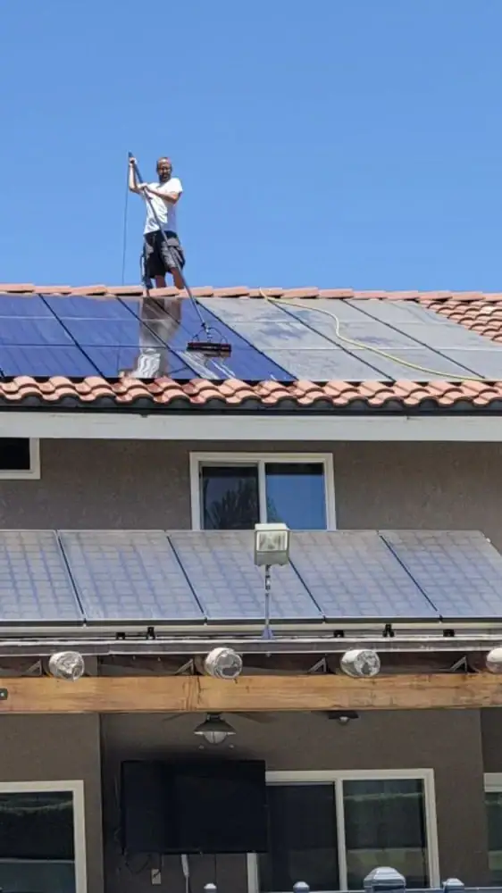 Cleaning Solar Panels Rooftop San Bernardino County California_2